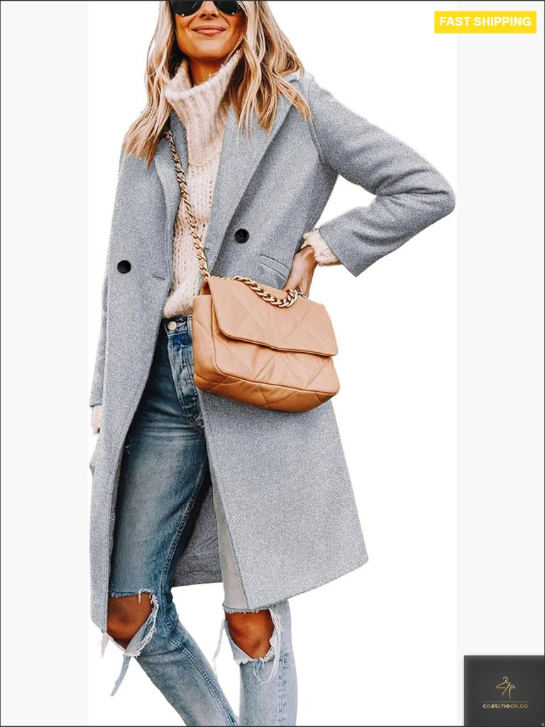Wool Blend Peacoat Notch Lapel Slim Fit Trench Coat Classic Elegant Winter